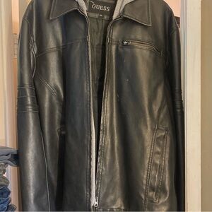 Black bomber jacket, leather